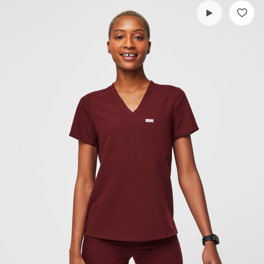 Figs Catarina Women's Scrub Top- Burgundy